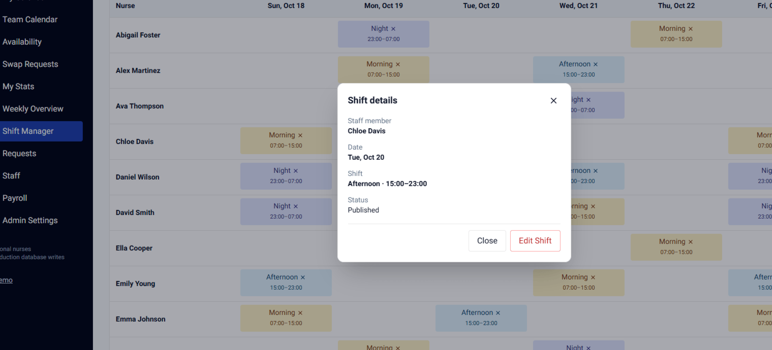 Shift Detail and Individual Adjustment Modal